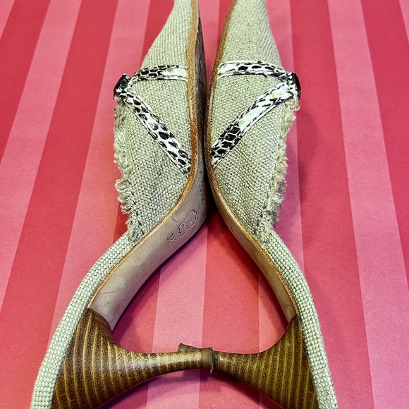 Apepazza Kitten Heel Mules, Linen adorned with snakeskin & crystal details  8.5 - Picture 4 of 12